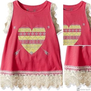 Dreamstar Girl Coral Heart Lace Top 6X Tee